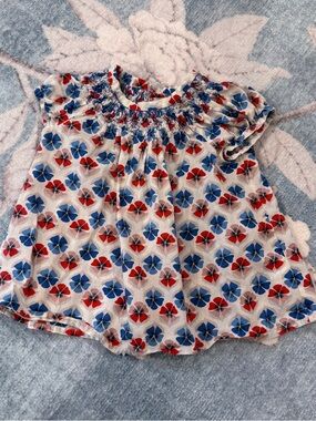 Bonpoint White Top with Red & Blue Floral Print